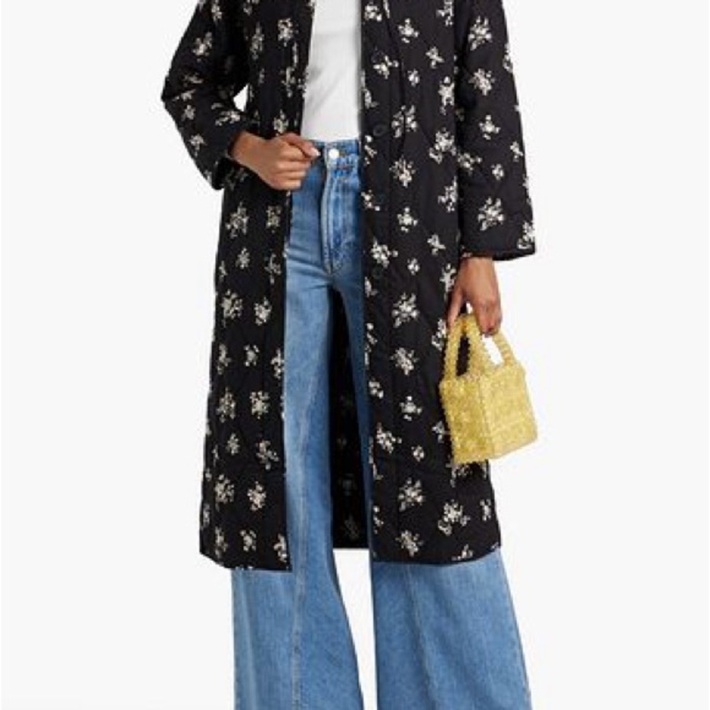 RIXO Black Floral Long Coat